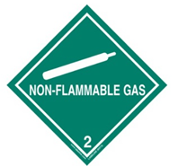 Dangerous Goods Class 2 Gases - non-flammable gas- green diamond symbol with white writing